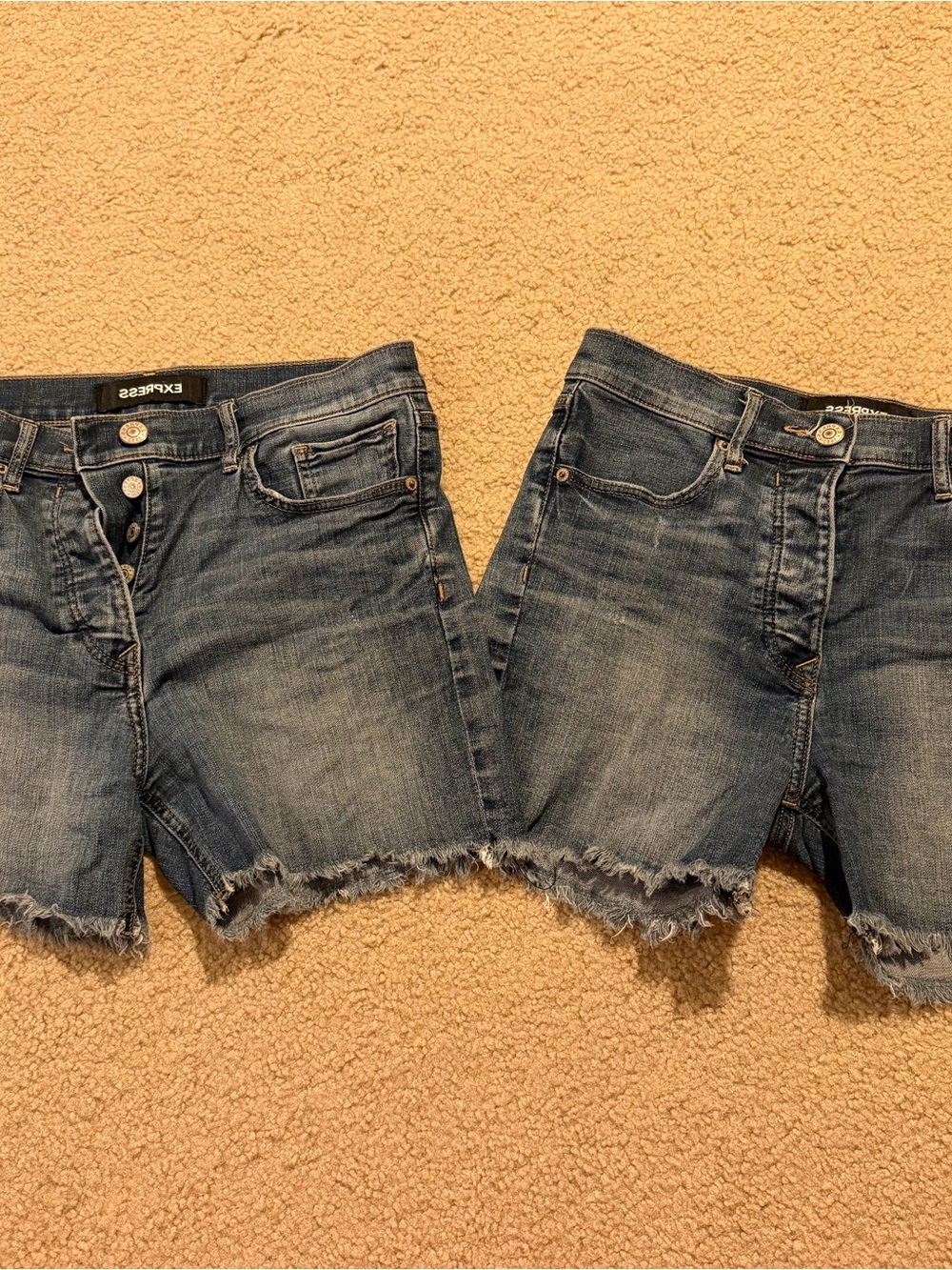 Express Women's Mid Wash Denim Cutoff Shorts 2 pairs